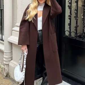 Zara wool belted coat in chocolate brown